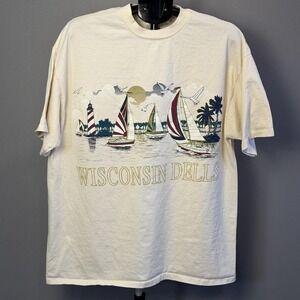 Vintage Wisconsin Dells‎ Shirt Mens 2XL Sailboat Graphic Souvenir Oneita 90s
